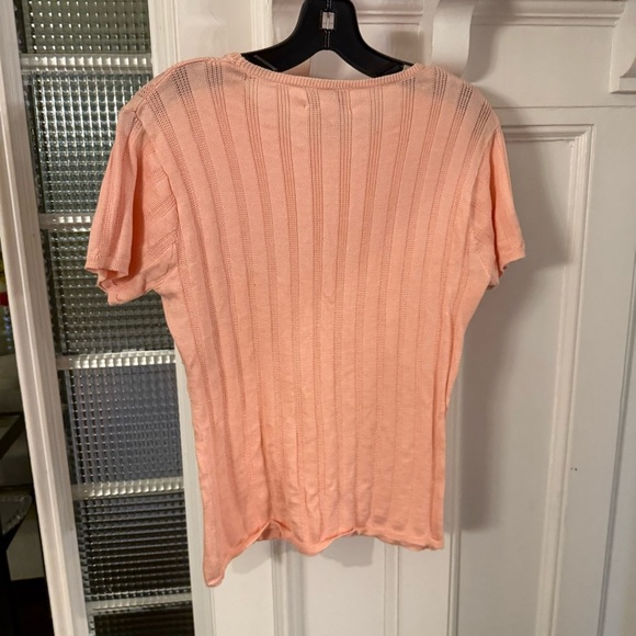 Henri Bendel Women’s Short Sleeve Cotton Ribbed Sweater Light Peach Sz S - Picture 3 of 9